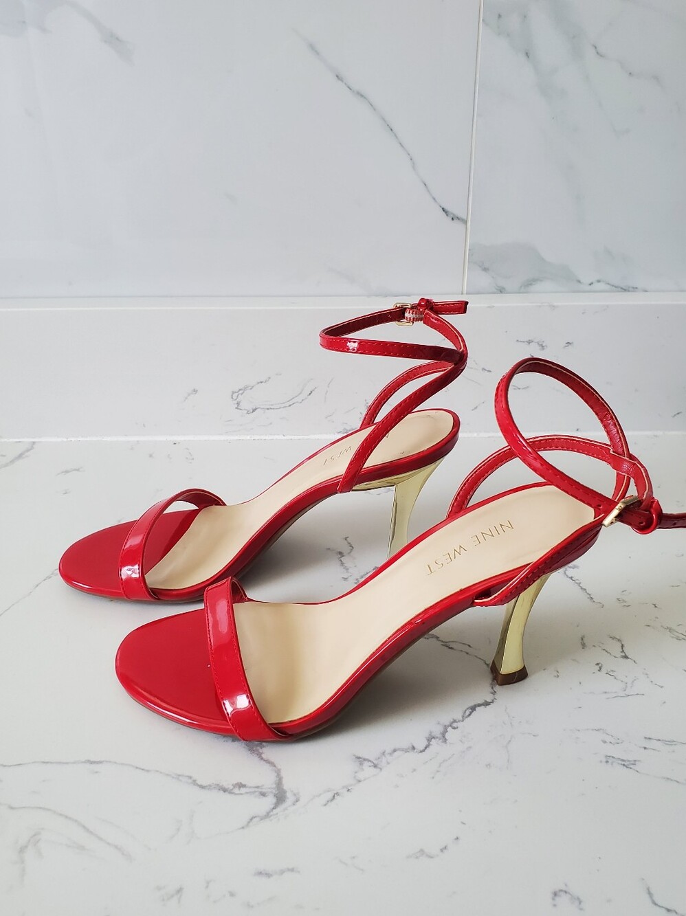 Nine West Red And Gold Ankle-Strap Heels US7M